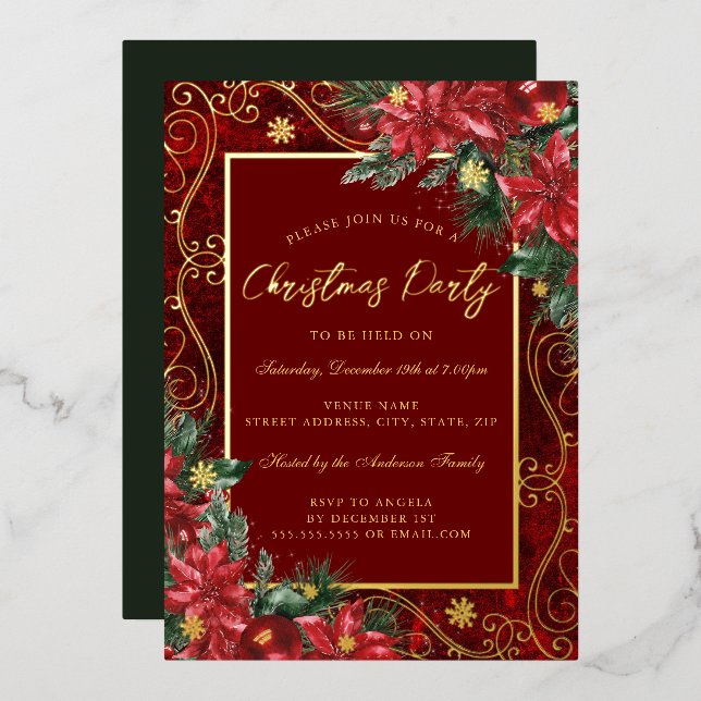 Red Green Festive Flower Frame Christmas Party (Front/Back)