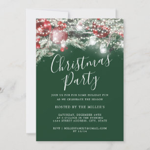 Red Green Festive Foliage Lights Christmas Party   Invitation