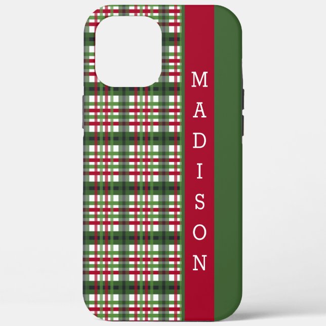 Red Green Festive Tartan Pattern Personalised Name Case-Mate iPhone Case (Back)