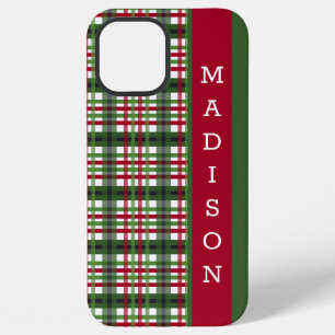 Red Green Festive Tartan Pattern Personalised Name iPhone 12 Pro Max Case