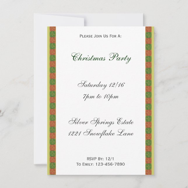 Red Green Fleur de Lis Custom Holiday 4.5x6.25 Invitation (Back)