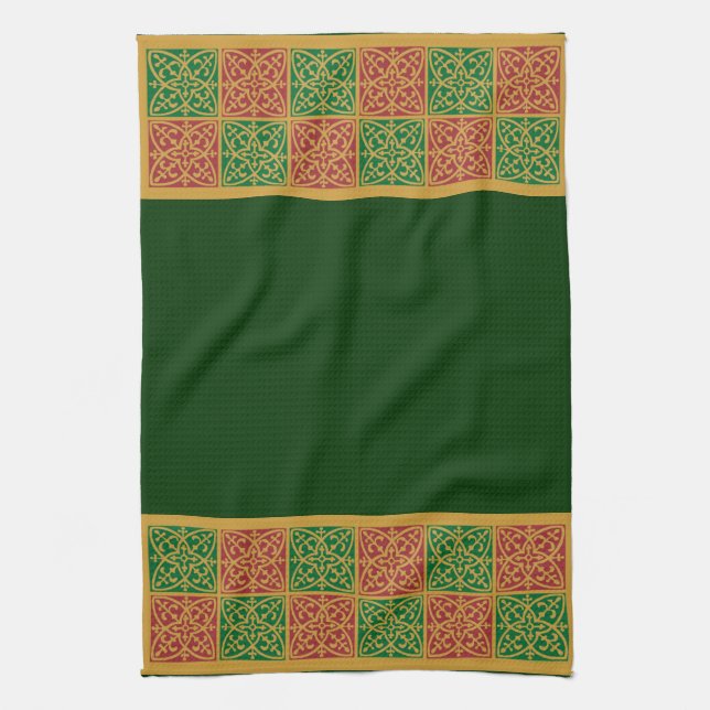 Red Green Fleur-de-Lis Holiday Pattern Towel (Vertical)