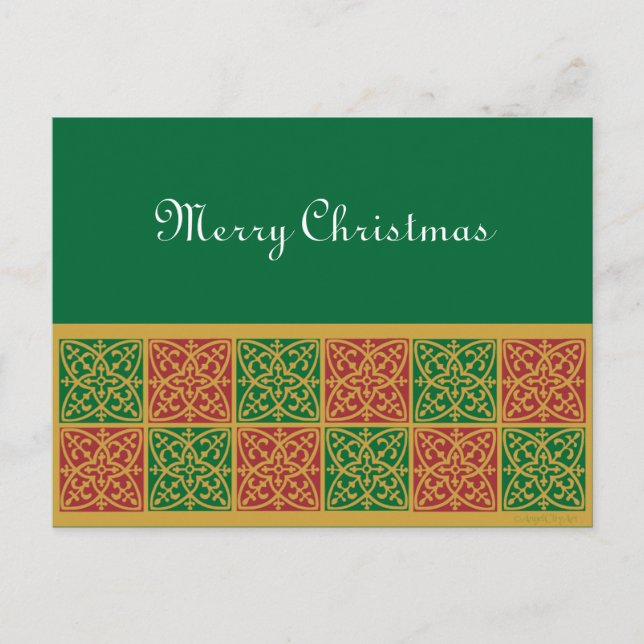 Red Green Fleur de Lis Tile Art Postcard (Front)