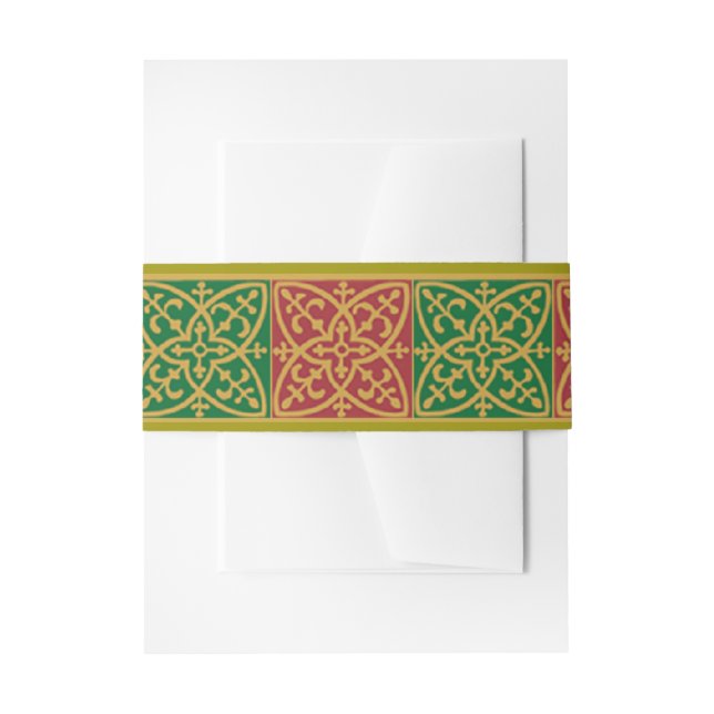 Red Green Fleur des Lis Holiday Tile Pattern Invitation Belly Band (Front Example)