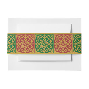 Red Green Fleur des Lis Holiday Tile Pattern Invitation Belly Band
