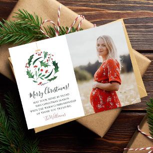 Red & Green Floral Ball Family Christmas Photo Holiday Card