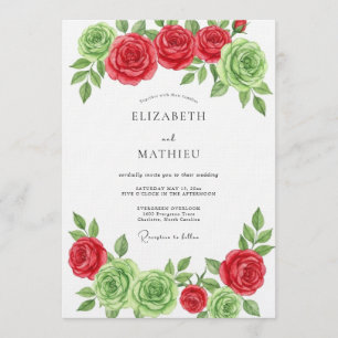 Red Green Floral Bloom Wedding Invitation