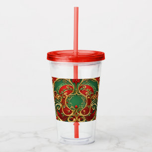 Red Green Floral Christmas Holiday Acrylic Tumbler