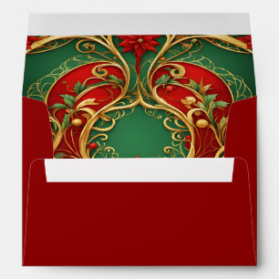 Red Green Floral Christmas Holiday Envelope