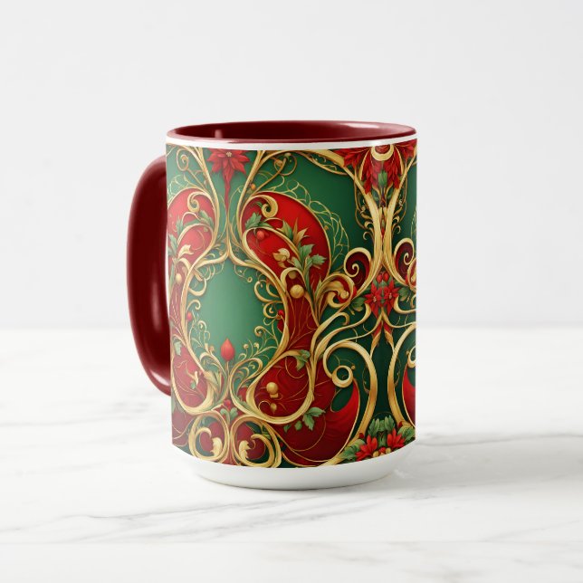 Red Green Floral Christmas Holiday Mug (Front Left)