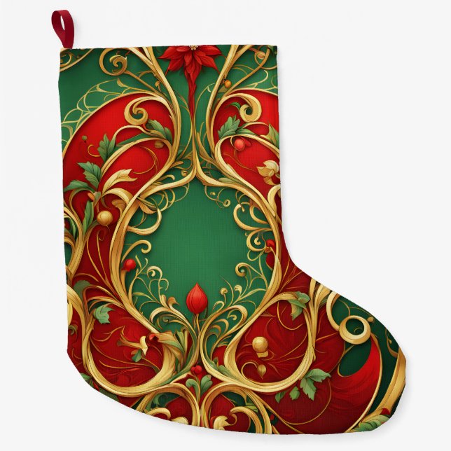 Red Green Floral Christmas Holiday Stocking (Front)