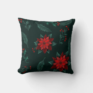 Red Green Floral Christmas Wreath Pattern  Wrappin Cushion