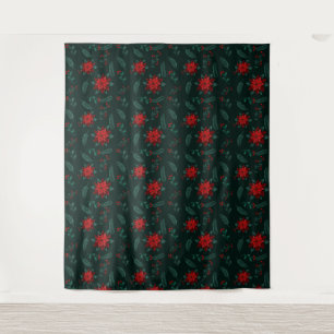 Red Green Floral Christmas Wreath Pattern  Wrappin Tapestry