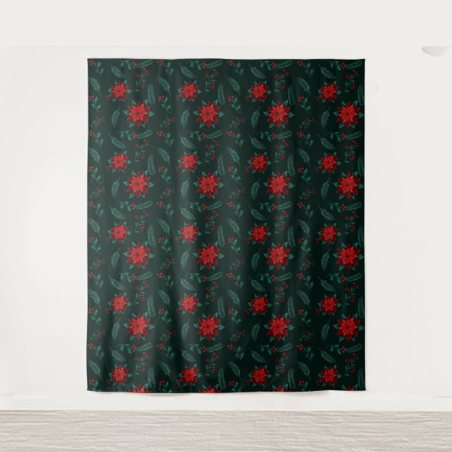 Red Green Floral Christmas Wreath Pattern  Wrappin Tapestry (Front)