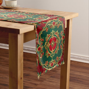 Red Green Floral Decorative Holiday Table Runner