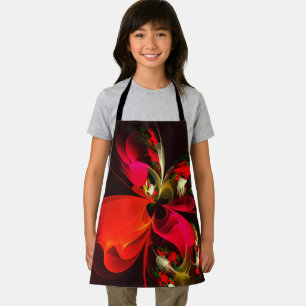Red Green Floral Modern Abstract Art Pattern #02 Apron