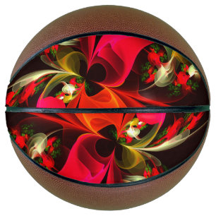 Red Green Floral Modern Abstract Art Pattern #02 Basketball