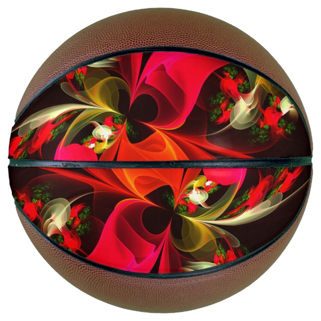 Red Green Floral Modern Abstract Art Pattern #02 Basketball (Front)