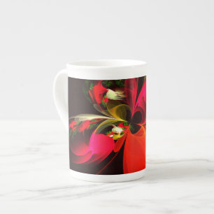 Red Green Floral Modern Abstract Art Pattern #02 Bone China Mug
