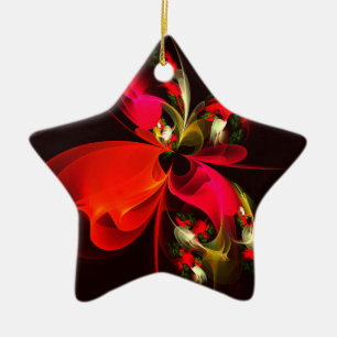 Red Green Floral Modern Abstract Art Pattern #02 Ceramic Tree Decoration