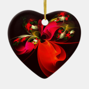 Red Green Floral Modern Abstract Art Pattern #02 Ceramic Tree Decoration