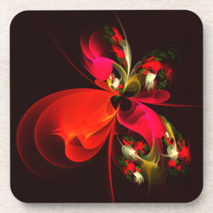 Red Green Floral Modern Abstract Art Pattern #02 Coaster