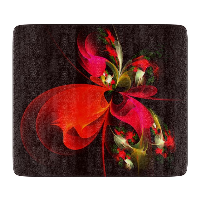 Red Green Floral Modern Abstract Art Pattern #02 Cutting Board (Front)