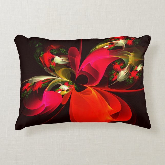 Red Green Floral Modern Abstract Art Pattern #02 Decorative Cushion (Front)