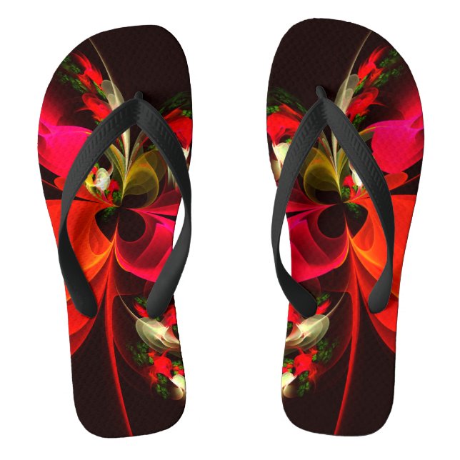 Red Green Floral Modern Abstract Art Pattern #02 Flip Flops (Footbed)
