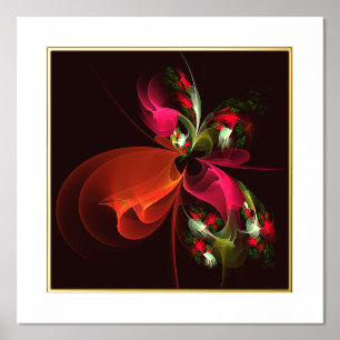 Red Green Floral Modern Abstract Art Pattern #02 Foil Prints