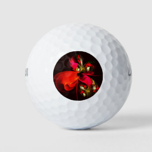 Red Green Floral Modern Abstract Art Pattern #02 Golf Balls