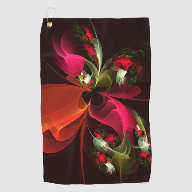 Red Green Floral Modern Abstract Art Pattern #02 Golf Towel (Front)