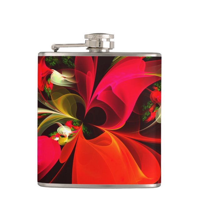 Red Green Floral Modern Abstract Art Pattern #02 Hip Flask (Front)