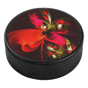 Red Green Floral Modern Abstract Art Pattern #02 Hockey Puck