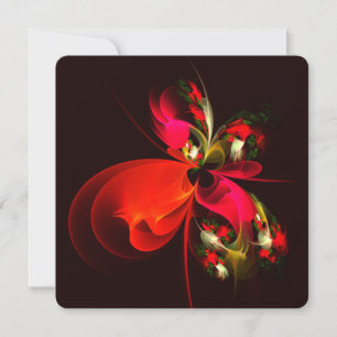 Red Green Floral Modern Abstract Art Pattern #02 Invitation