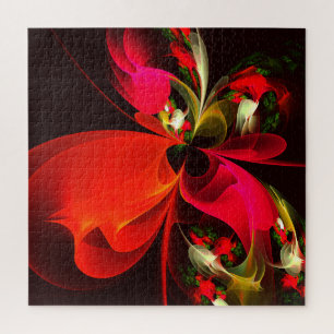 Red Green Floral Modern Abstract Art Pattern #02 Jigsaw Puzzle