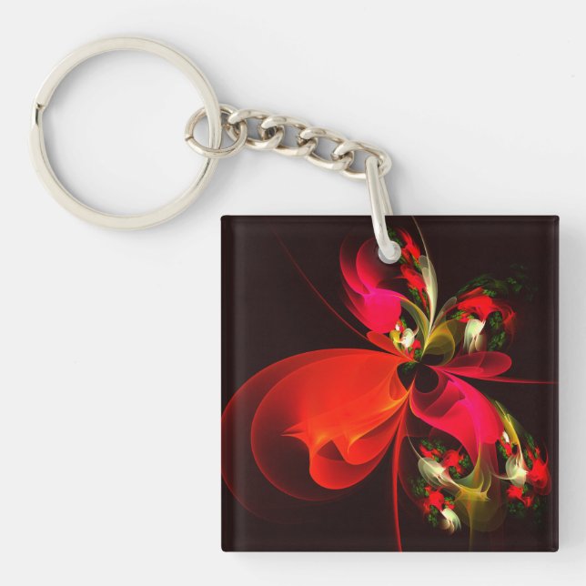 Red Green Floral Modern Abstract Art Pattern #02 Key Ring (Front)