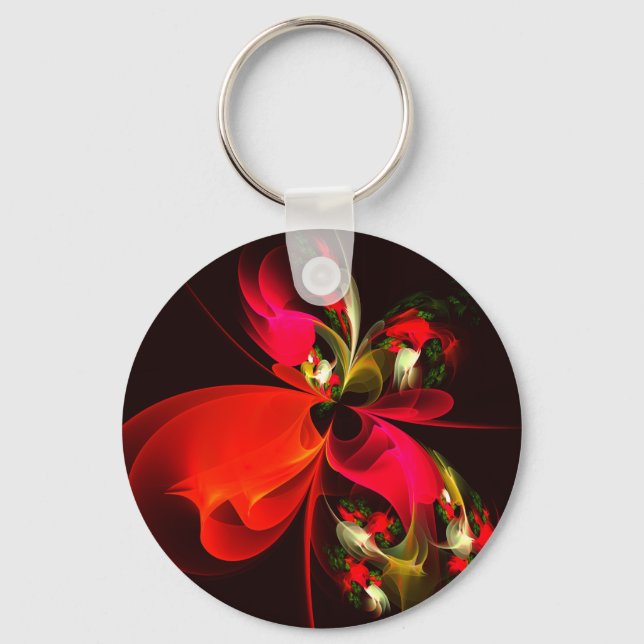 Red Green Floral Modern Abstract Art Pattern #02 Key Ring (Front)
