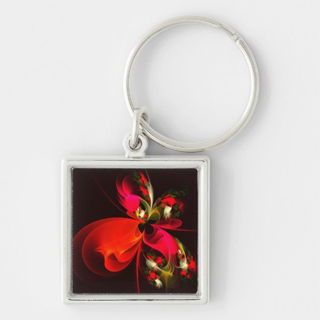 Red Green Floral Modern Abstract Art Pattern #02 Key Ring (Front)