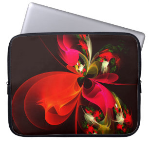 Red Green Floral Modern Abstract Art Pattern #02 Laptop Sleeve