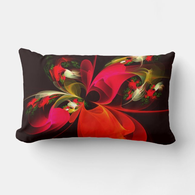 Red Green Floral Modern Abstract Art Pattern #02 Lumbar Cushion (Front)