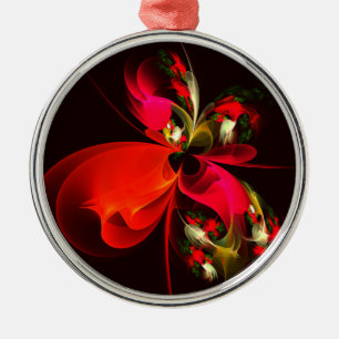 Red Green Floral Modern Abstract Art Pattern #02 Metal Tree Decoration