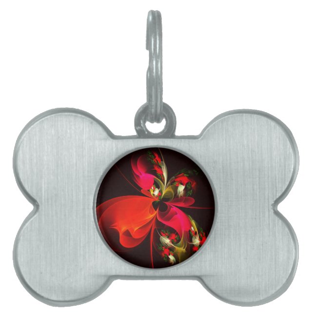 Red Green Floral Modern Abstract Art Pattern #02 Pet ID Tag (Front)
