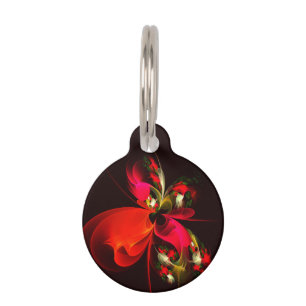 Red Green Floral Modern Abstract Art Pattern #02 Pet Tag