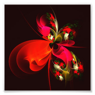 Red Green Floral Modern Abstract Art Pattern #02 Photo Print