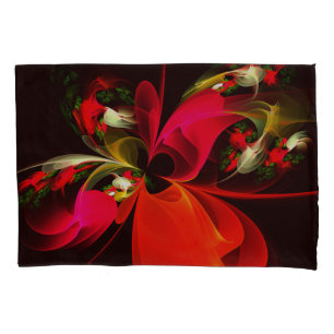 Red Green Floral Modern Abstract Art Pattern #02 Pillowcase