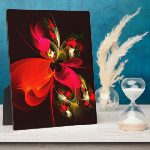 Red Green Floral Modern Abstract Art Pattern #02 Plaque
