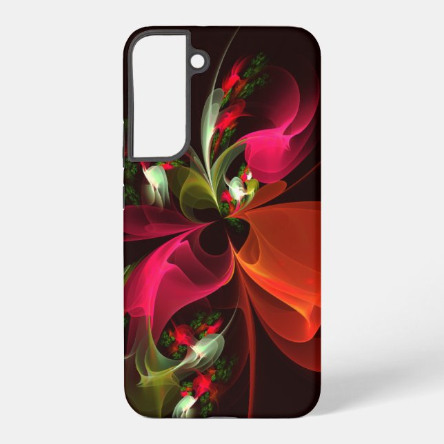 Red Green Floral Modern Abstract Art Pattern #02 Samsung Galaxy S22+ Case (Back)