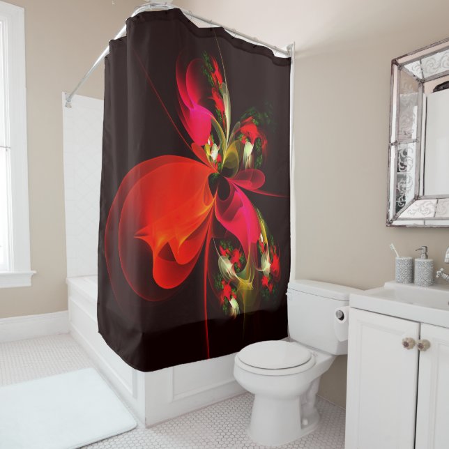 Red Green Floral Modern Abstract Art Pattern #02 Shower Curtain (In Situ)