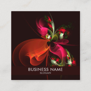Red Green Floral Modern Abstract Art Pattern #02 Square Business Card